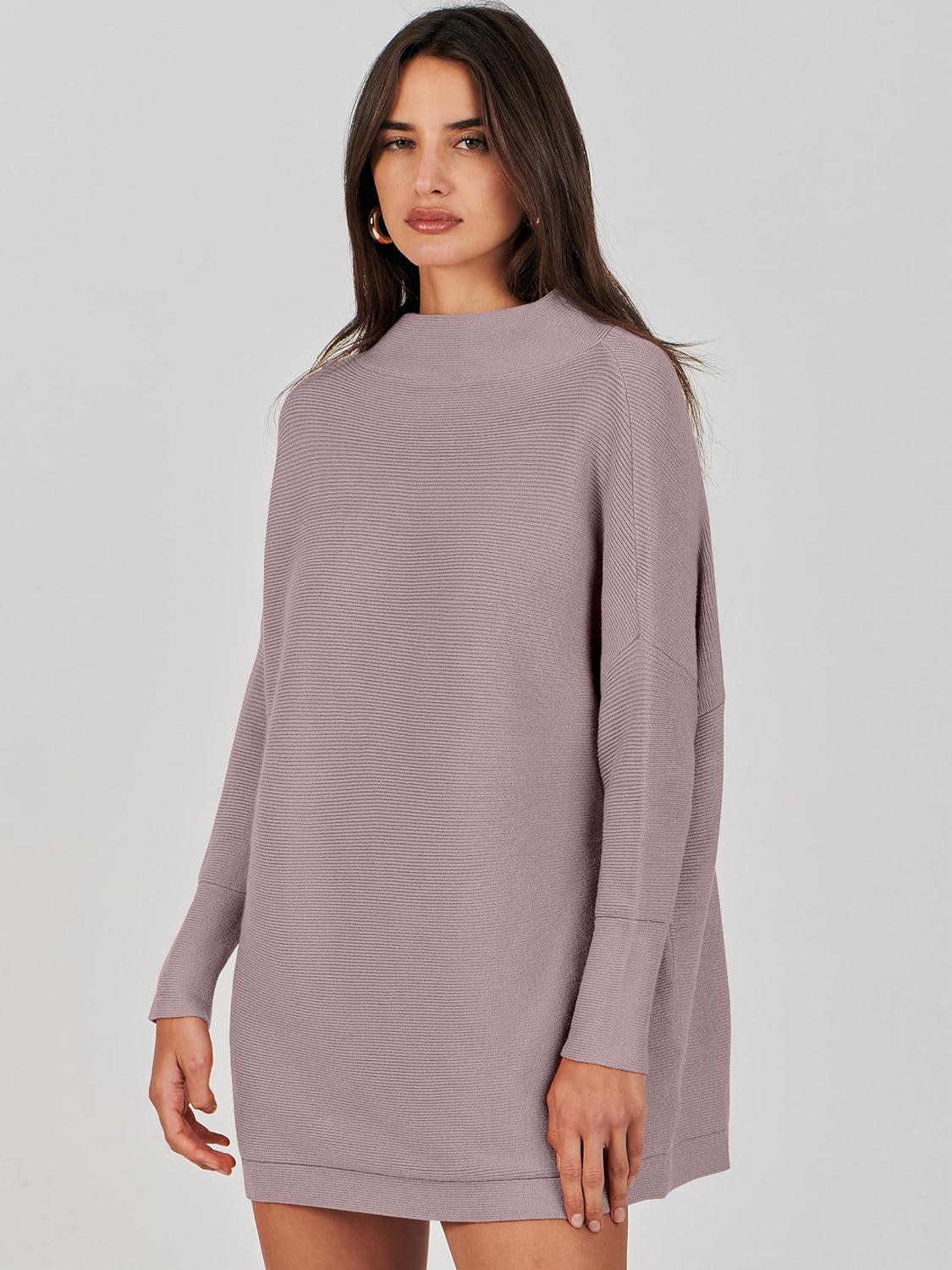 imageANRABESS Women Oversized Casual Loose Turtleneck Long Sleeve Slouchy Baggy Knit Tunic Sweaters Pullover 2025 Fall OutfitsRed Apricot