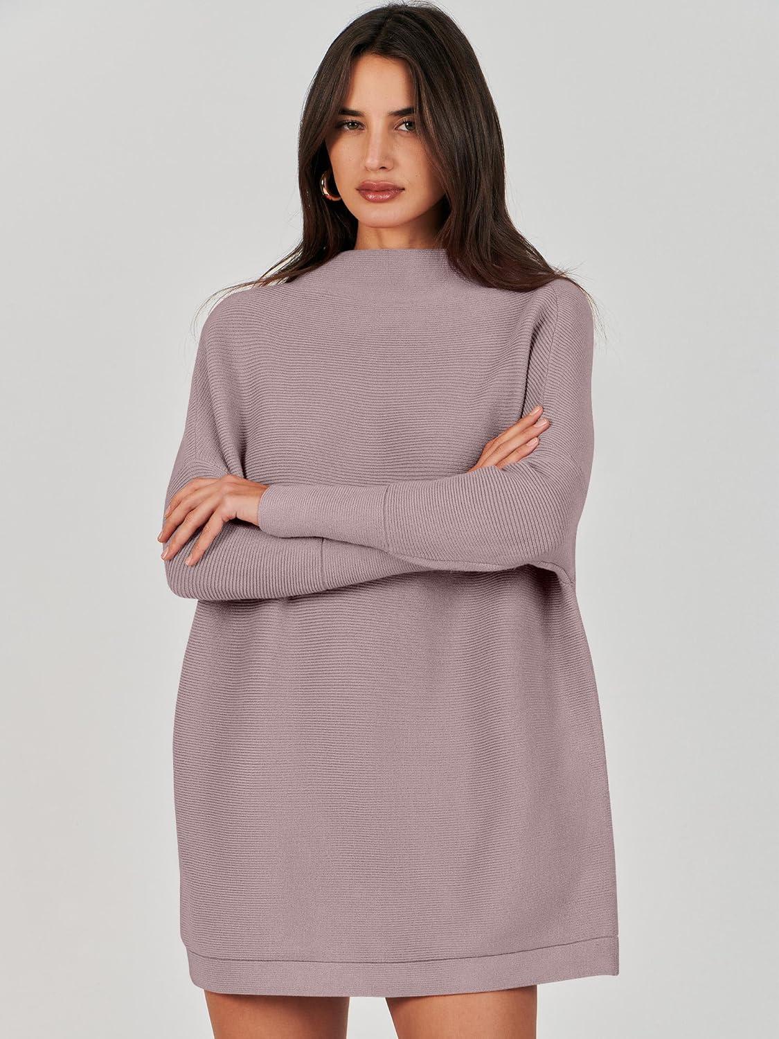 imageANRABESS Women Oversized Casual Loose Turtleneck Long Sleeve Slouchy Baggy Knit Tunic Sweaters Pullover 2025 Fall OutfitsRed Apricot