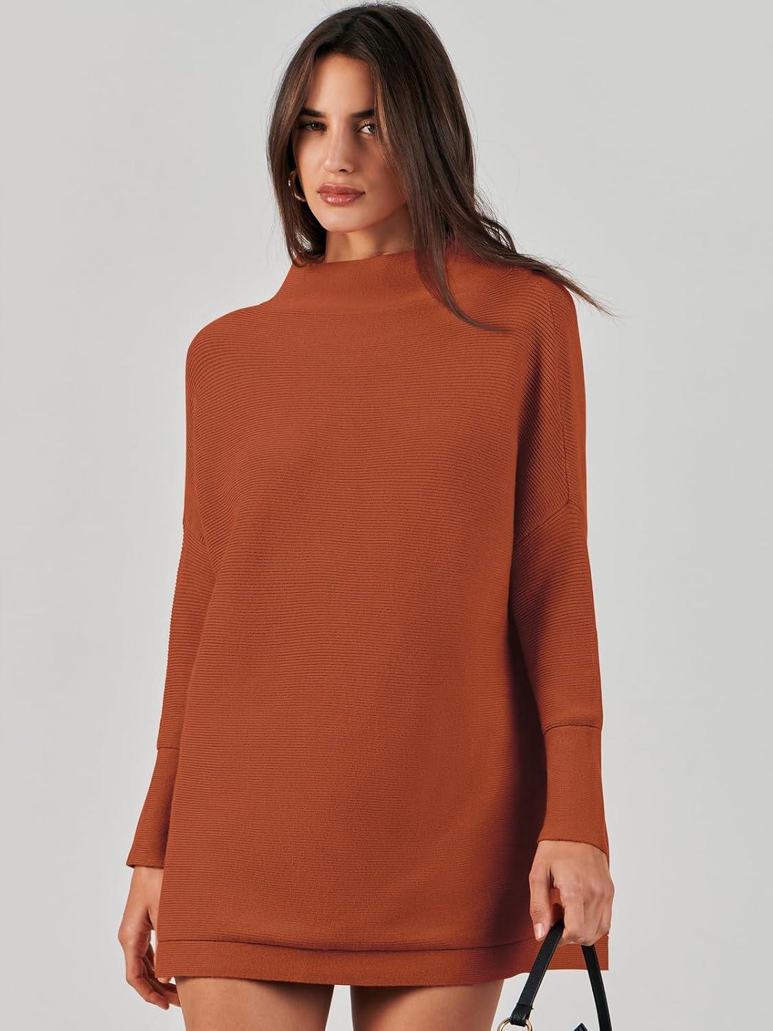 imageANRABESS Women Oversized Casual Loose Turtleneck Long Sleeve Slouchy Baggy Knit Tunic Sweaters Pullover 2025 Fall OutfitsRust