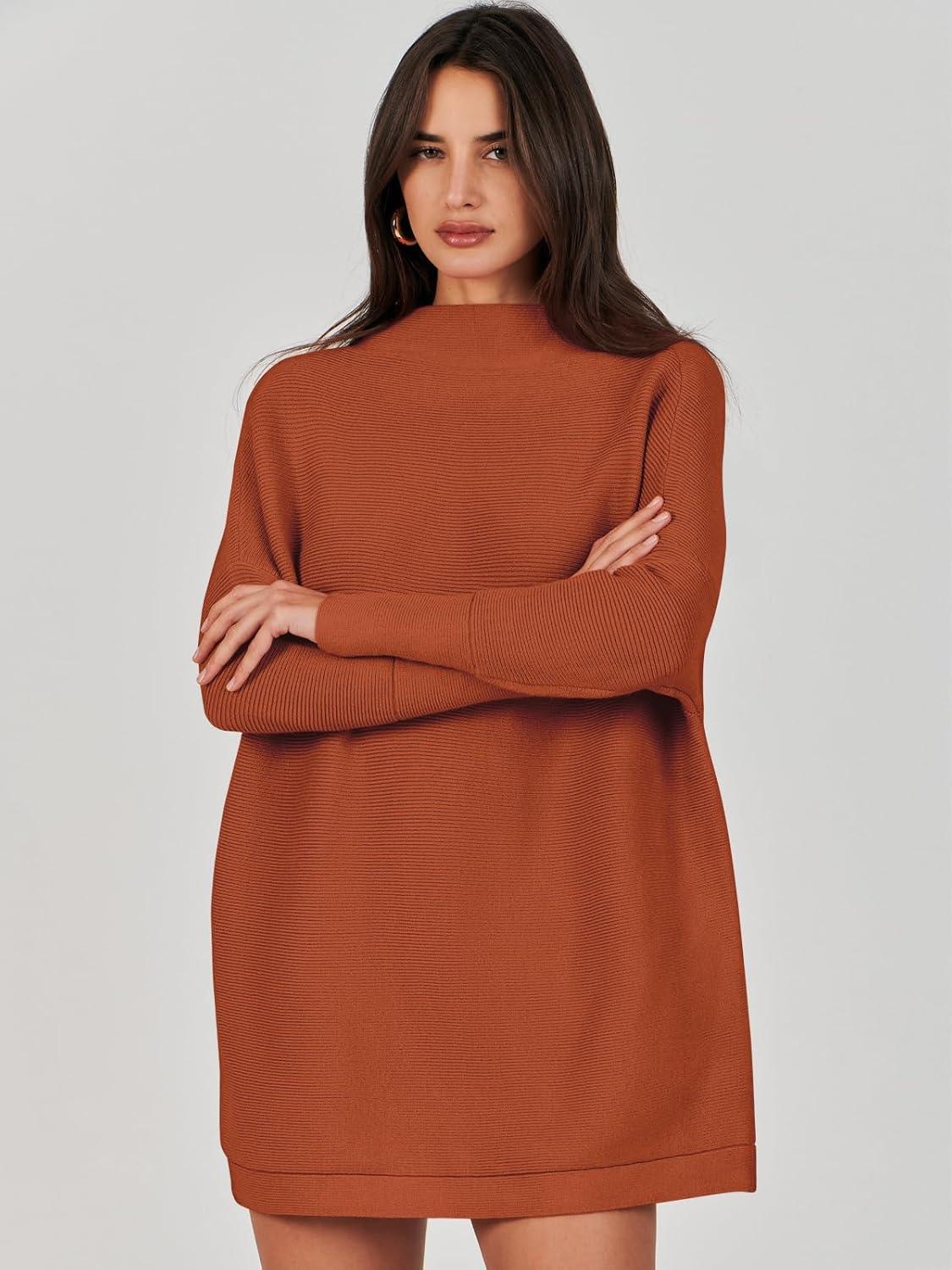 imageANRABESS Women Oversized Casual Loose Turtleneck Long Sleeve Slouchy Baggy Knit Tunic Sweaters Pullover 2025 Fall OutfitsRust