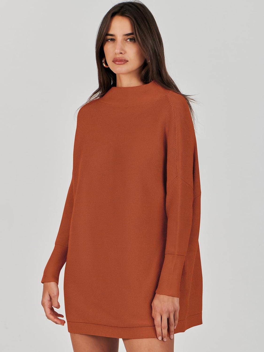 imageANRABESS Women Oversized Casual Loose Turtleneck Long Sleeve Slouchy Baggy Knit Tunic Sweaters Pullover 2025 Fall OutfitsRust