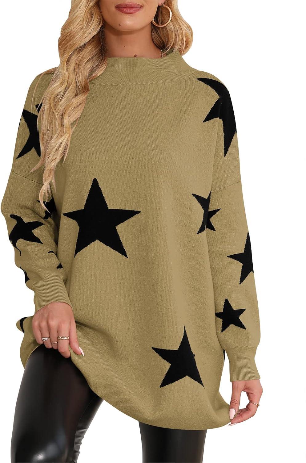 imageANRABESS Women Oversized Casual Loose Turtleneck Long Sleeve Slouchy Baggy Knit Tunic Sweaters Pullover 2025 Fall OutfitsStar Black
