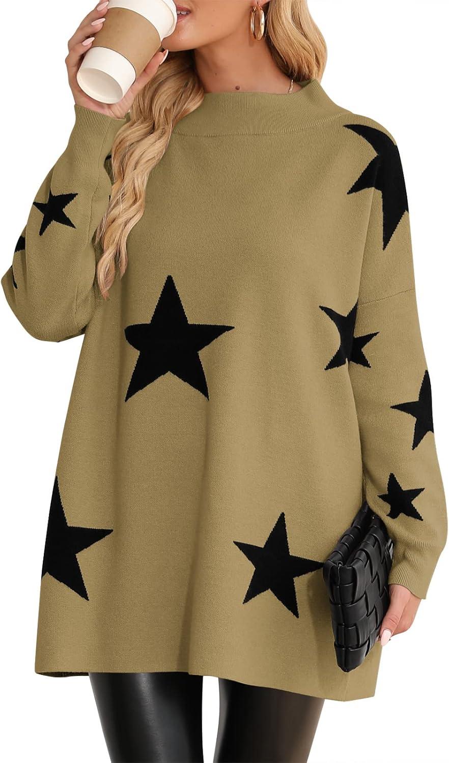 imageANRABESS Women Oversized Casual Loose Turtleneck Long Sleeve Slouchy Baggy Knit Tunic Sweaters Pullover 2025 Fall OutfitsStar Black