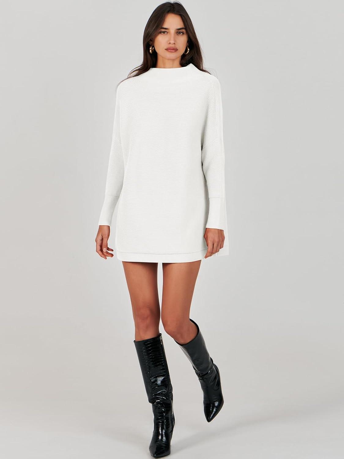 imageANRABESS Women Oversized Casual Loose Turtleneck Long Sleeve Slouchy Baggy Knit Tunic Sweaters Pullover 2025 Fall OutfitsWhite