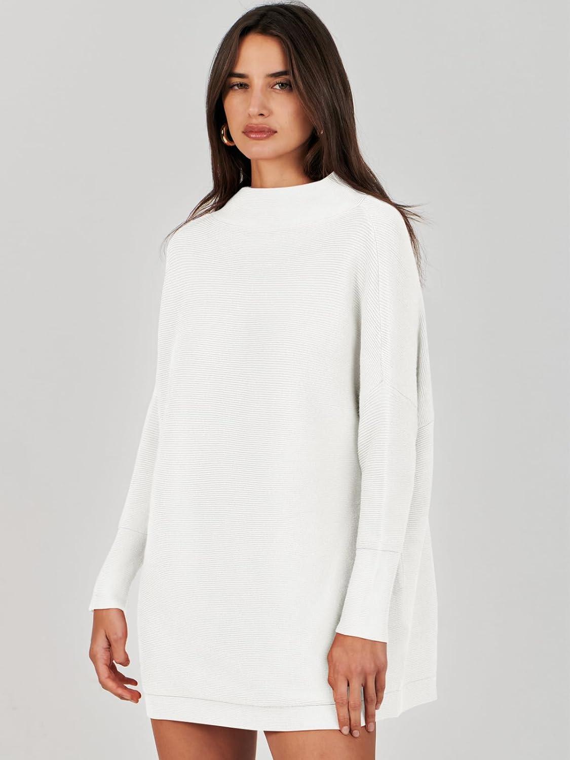 imageANRABESS Women Oversized Casual Loose Turtleneck Long Sleeve Slouchy Baggy Knit Tunic Sweaters Pullover 2025 Fall OutfitsWhite
