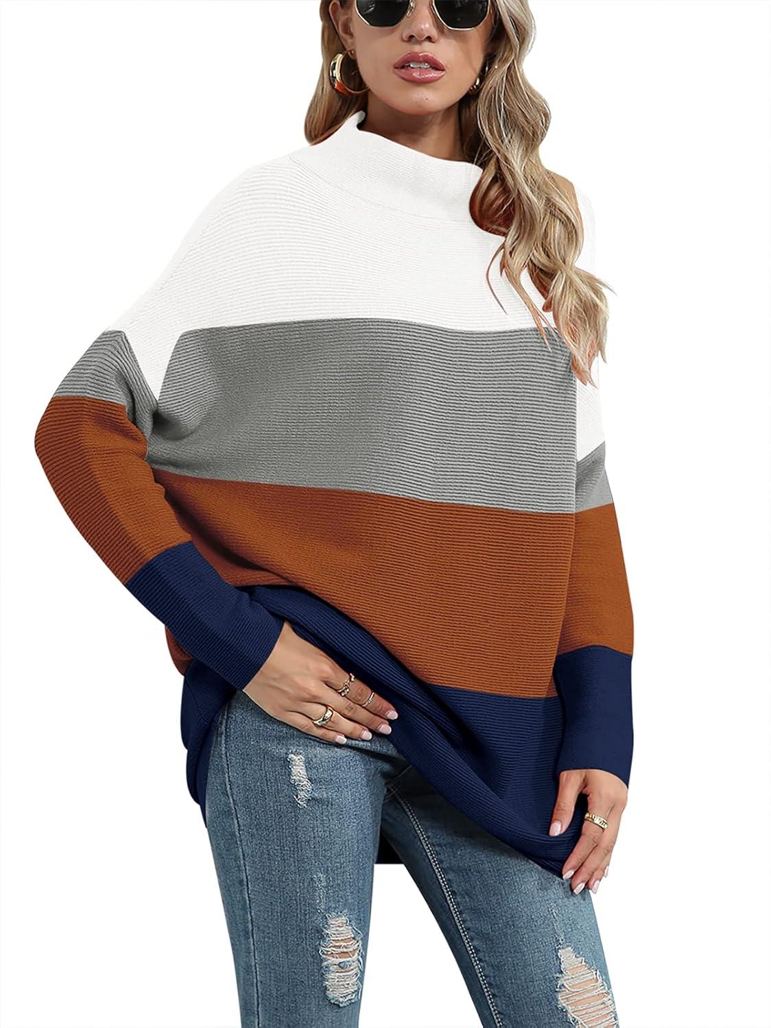 imageANRABESS Women Oversized Casual Loose Turtleneck Long Sleeve Slouchy Baggy Knit Tunic Sweaters Pullover 2025 Fall OutfitsWhite Gray