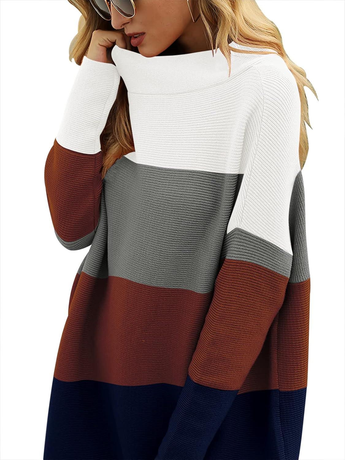 imageANRABESS Women Oversized Casual Loose Turtleneck Long Sleeve Slouchy Baggy Knit Tunic Sweaters Pullover 2025 Fall OutfitsWhite Gray