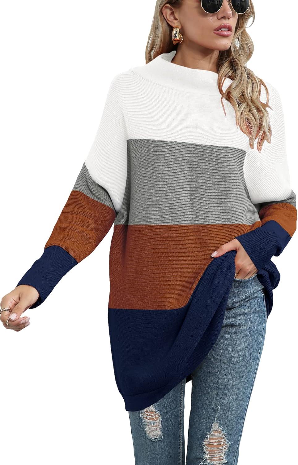 imageANRABESS Women Oversized Casual Loose Turtleneck Long Sleeve Slouchy Baggy Knit Tunic Sweaters Pullover 2025 Fall OutfitsWhite Gray