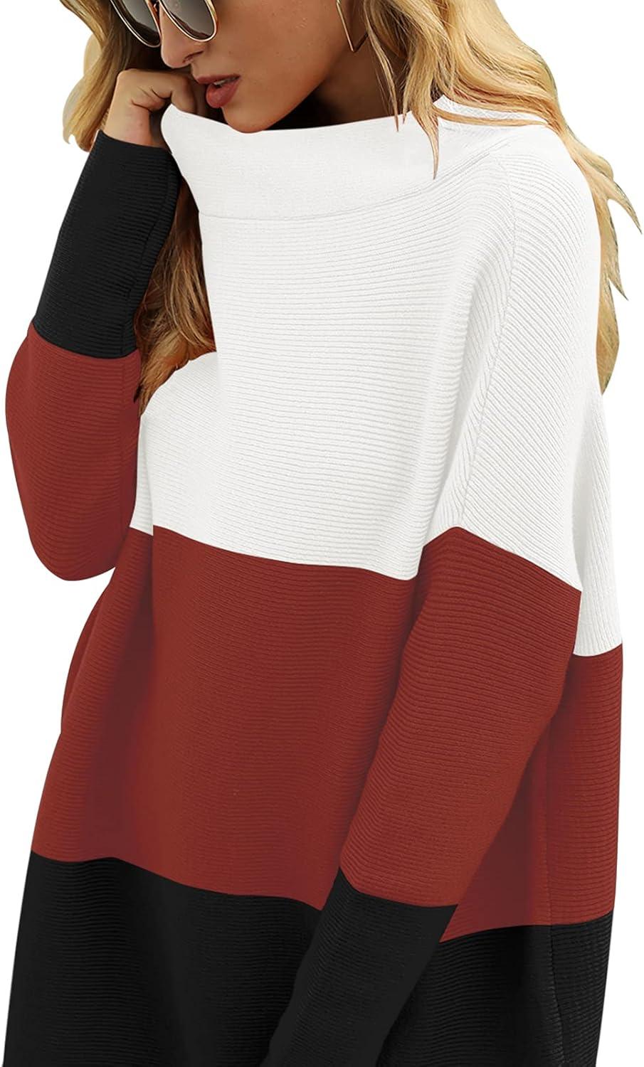 imageANRABESS Women Oversized Casual Loose Turtleneck Long Sleeve Slouchy Baggy Knit Tunic Sweaters Pullover 2025 Fall OutfitsWhite Red