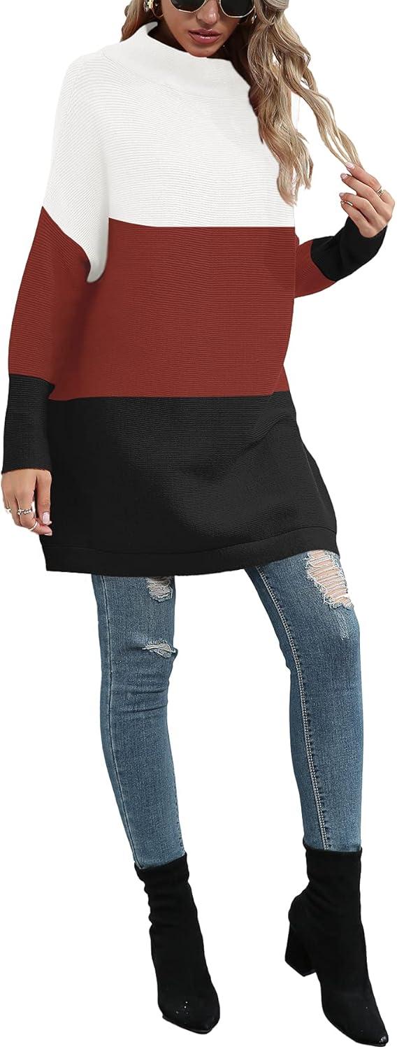 imageANRABESS Women Oversized Casual Loose Turtleneck Long Sleeve Slouchy Baggy Knit Tunic Sweaters Pullover 2025 Fall OutfitsWhite Red