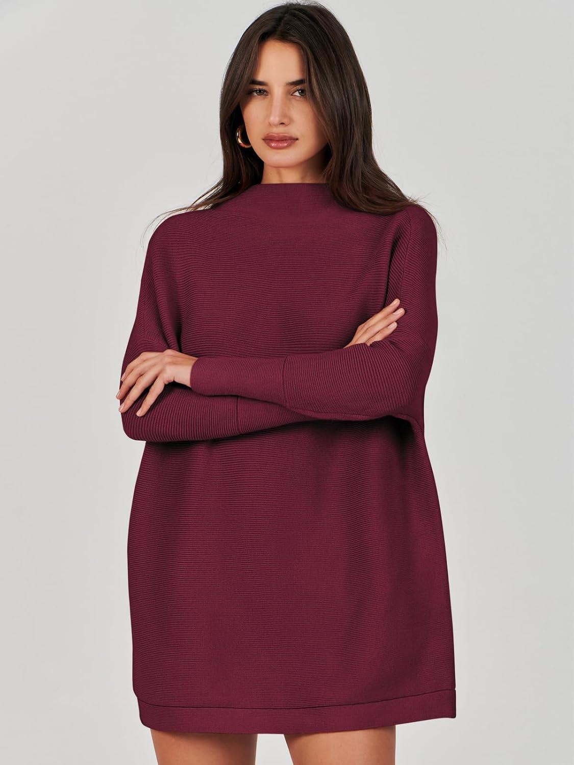 imageANRABESS Women Oversized Casual Loose Turtleneck Long Sleeve Slouchy Baggy Knit Tunic Sweaters Pullover 2025 Fall OutfitsWine Red