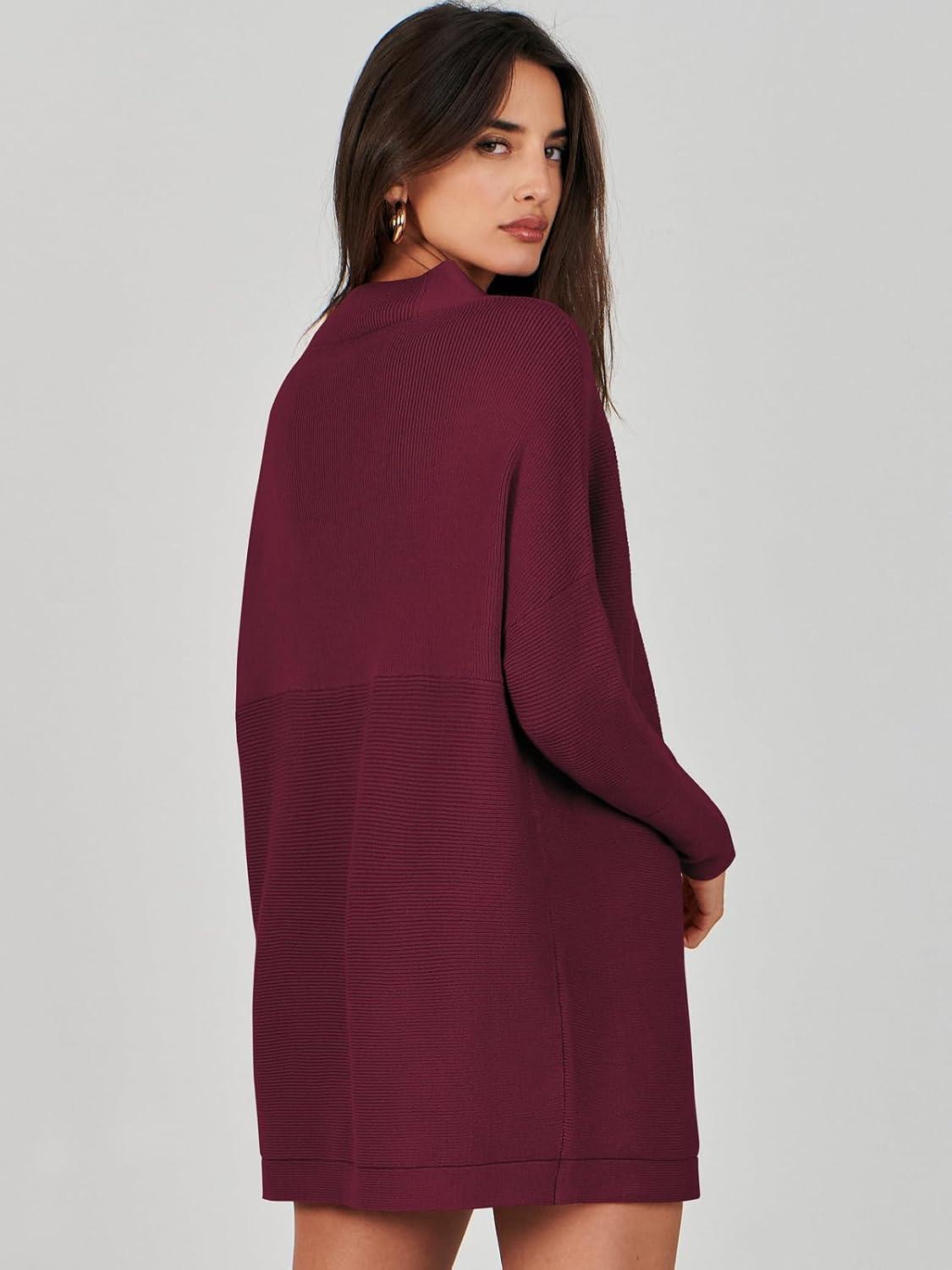 imageANRABESS Women Oversized Casual Loose Turtleneck Long Sleeve Slouchy Baggy Knit Tunic Sweaters Pullover 2025 Fall OutfitsWine Red