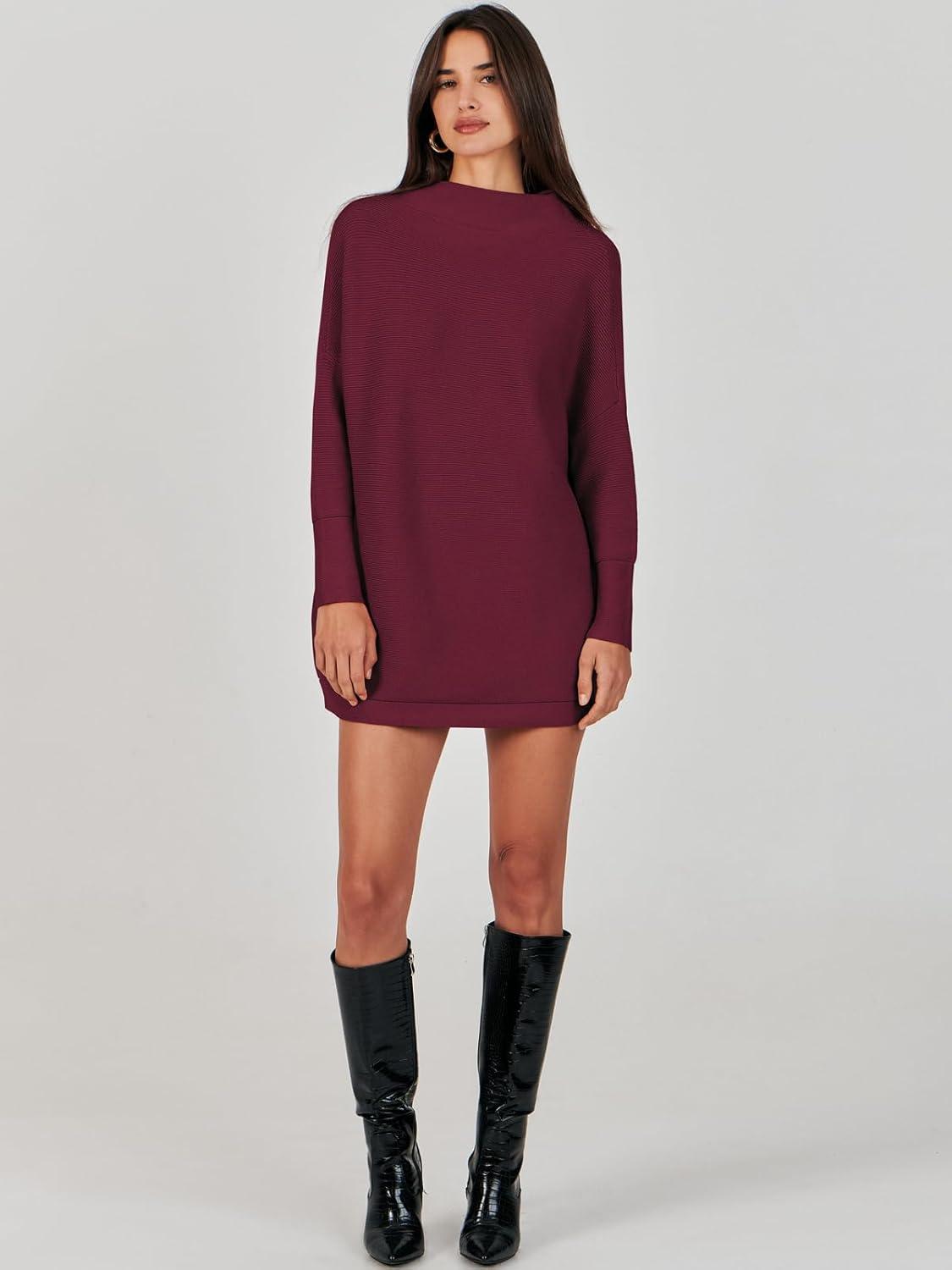 imageANRABESS Women Oversized Casual Loose Turtleneck Long Sleeve Slouchy Baggy Knit Tunic Sweaters Pullover 2025 Fall OutfitsWine Red