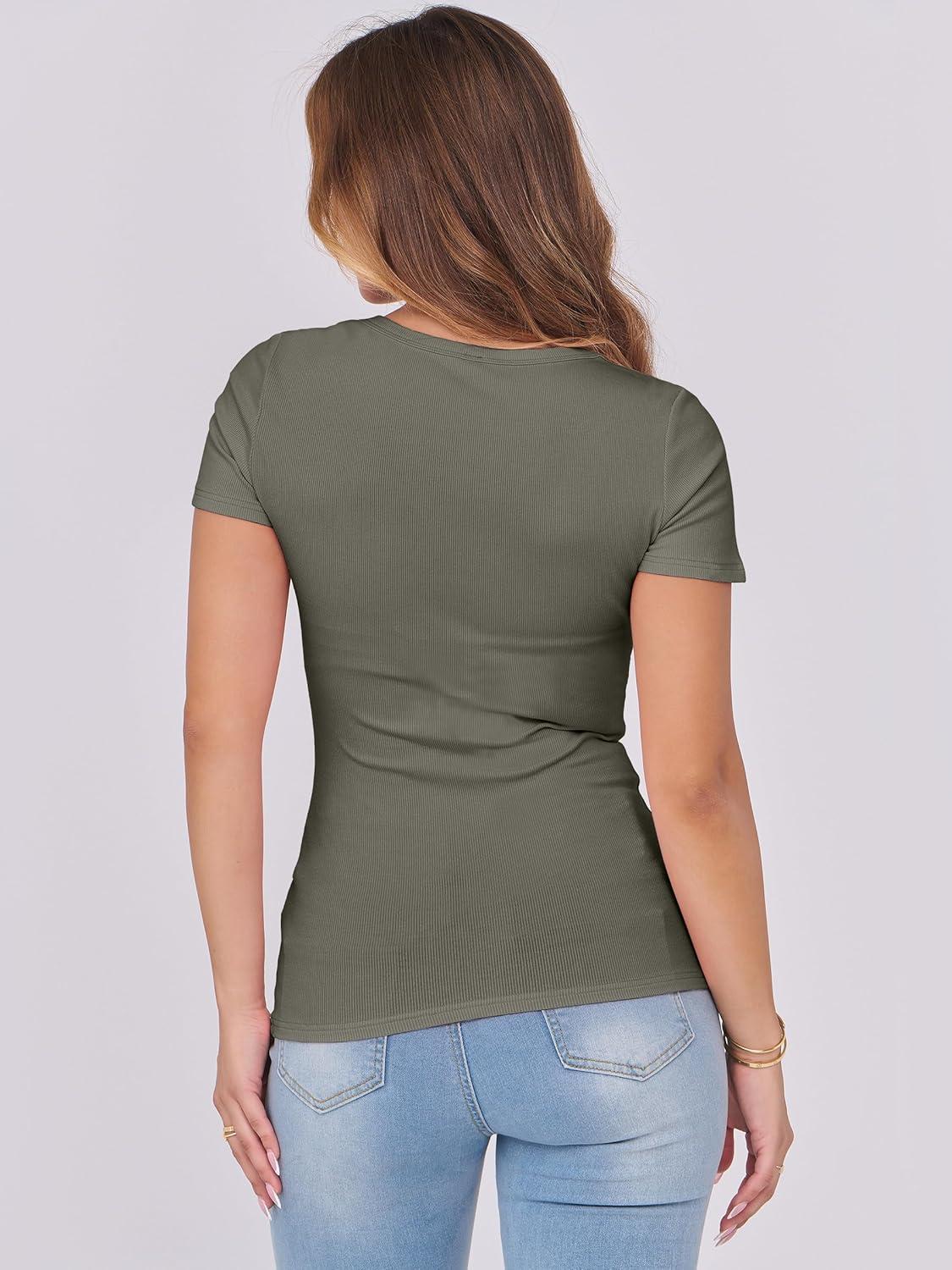 imageANRABESS Women Short Sleeve Tops Scoop Neck Ribbed Knit Slim Fitted Basic Tee Shirts 2025 Casual Summer Trendy ClothesArmy Green