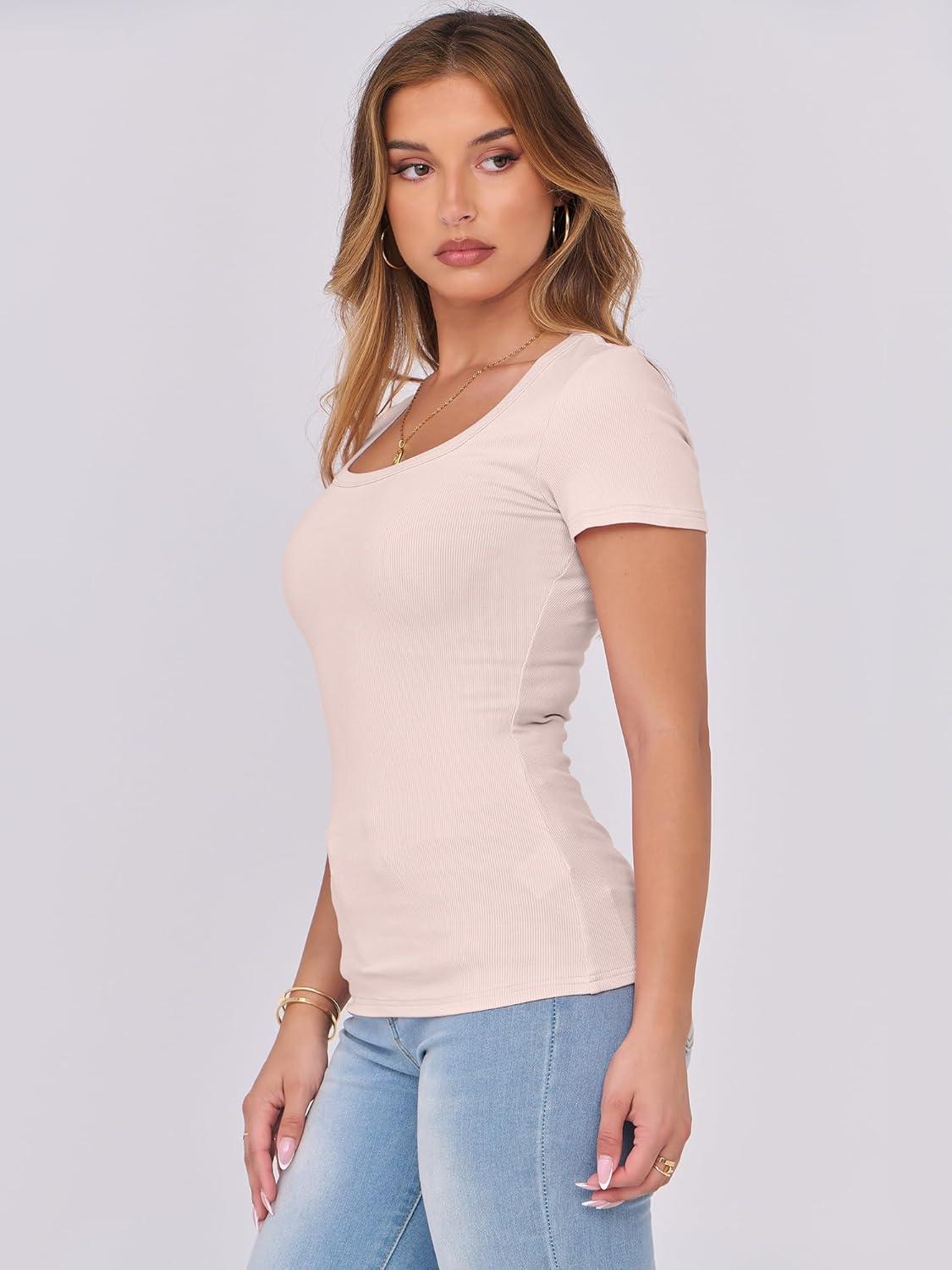 imageANRABESS Women Short Sleeve Tops Scoop Neck Ribbed Knit Slim Fitted Basic Tee Shirts 2025 Casual Summer Trendy ClothesBeige