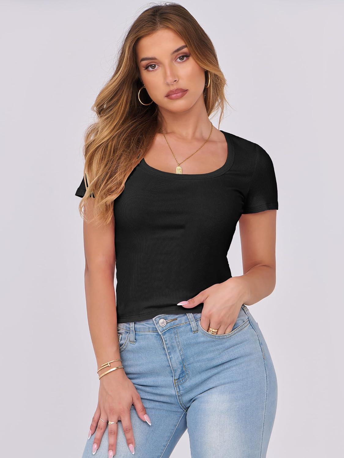imageANRABESS Women Short Sleeve Tops Scoop Neck Ribbed Knit Slim Fitted Basic Tee Shirts 2025 Casual Summer Trendy ClothesBlack