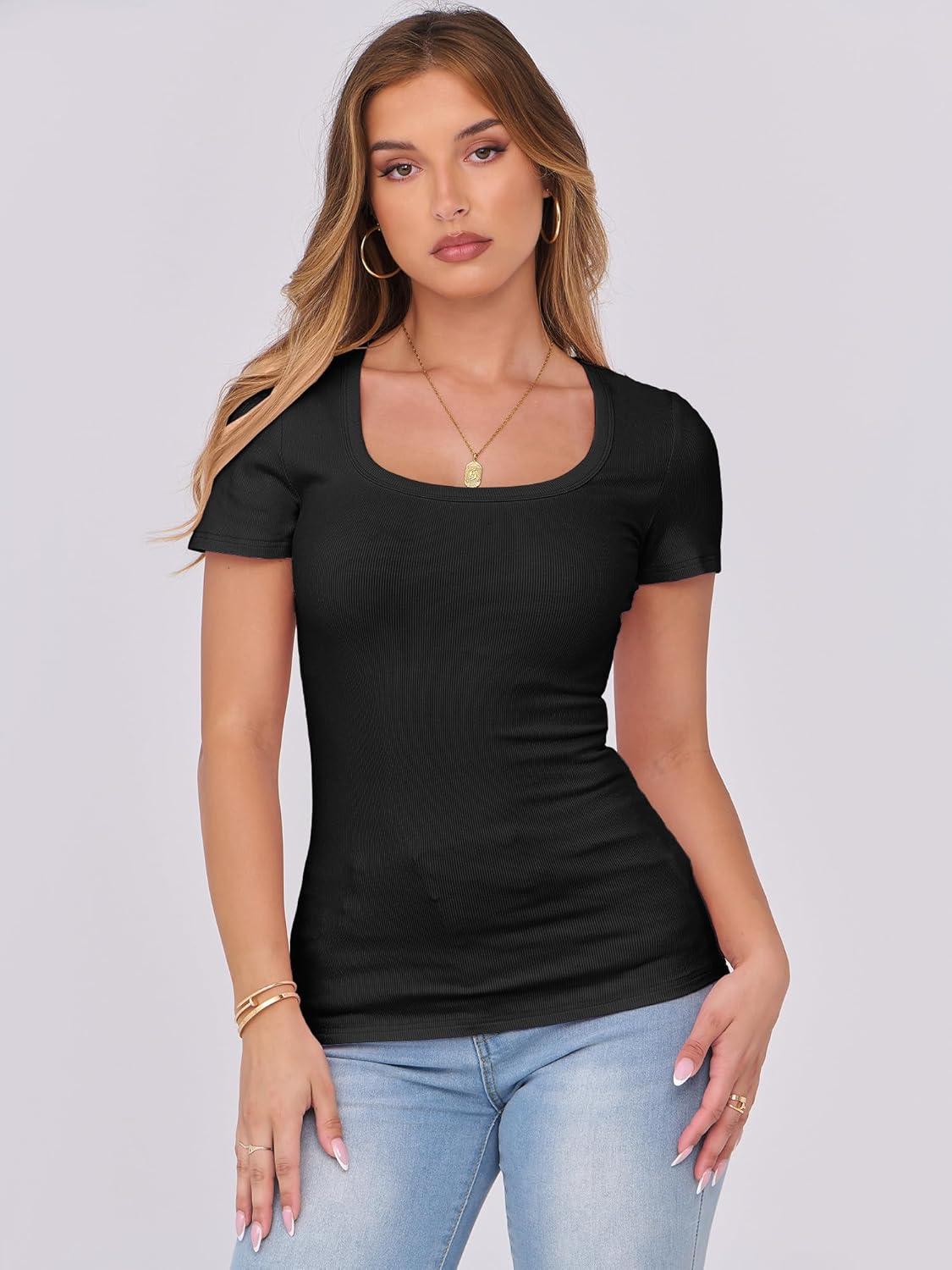 imageANRABESS Women Short Sleeve Tops Scoop Neck Ribbed Knit Slim Fitted Basic Tee Shirts 2025 Casual Summer Trendy ClothesBlack