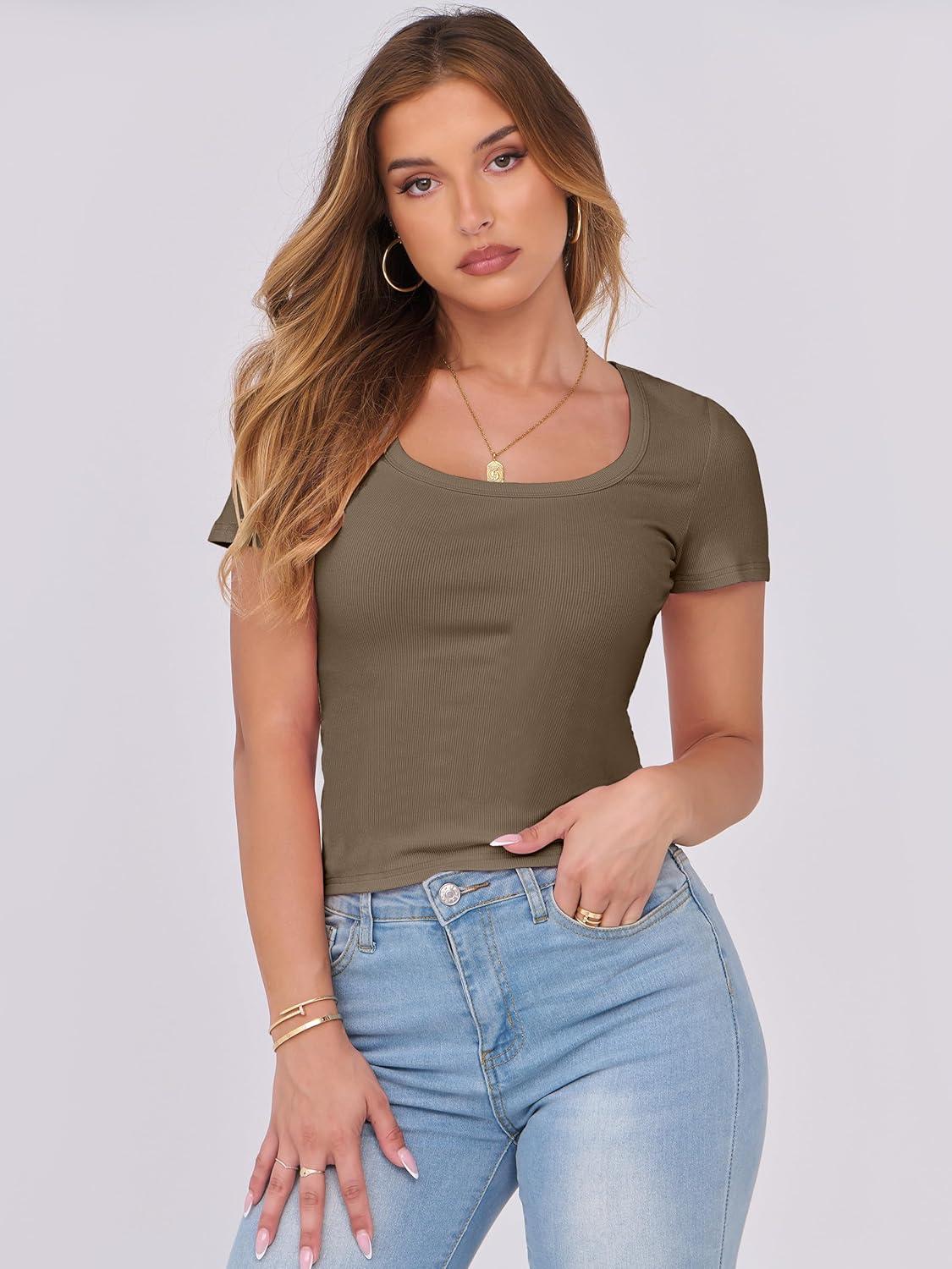 imageANRABESS Women Short Sleeve Tops Scoop Neck Ribbed Knit Slim Fitted Basic Tee Shirts 2025 Casual Summer Trendy ClothesCoffee