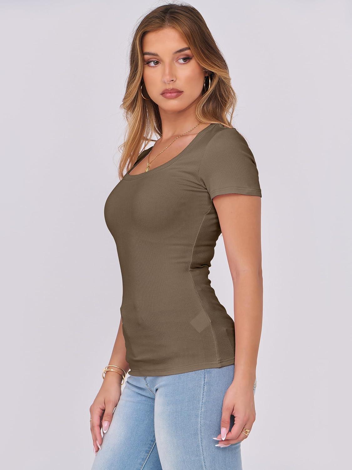 imageANRABESS Women Short Sleeve Tops Scoop Neck Ribbed Knit Slim Fitted Basic Tee Shirts 2025 Casual Summer Trendy ClothesCoffee