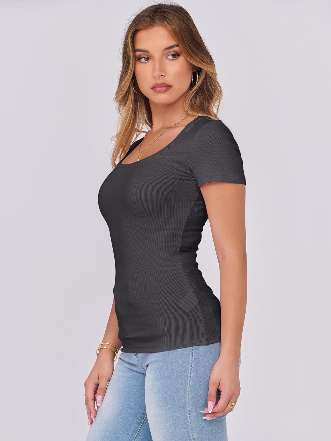 imageANRABESS Women Short Sleeve Tops Scoop Neck Ribbed Knit Slim Fitted Basic Tee Shirts 2025 Casual Summer Trendy ClothesDark Grey