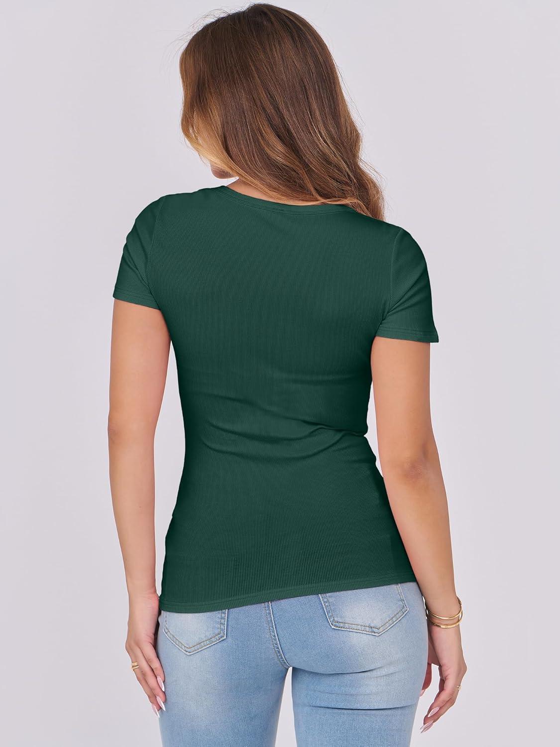 imageANRABESS Women Short Sleeve Tops Scoop Neck Ribbed Knit Slim Fitted Basic Tee Shirts 2025 Casual Summer Trendy ClothesForest Green