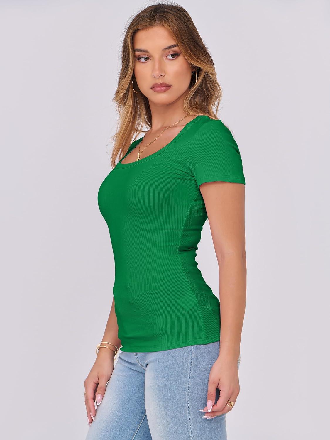 imageANRABESS Women Short Sleeve Tops Scoop Neck Ribbed Knit Slim Fitted Basic Tee Shirts 2025 Casual Summer Trendy ClothesGreen