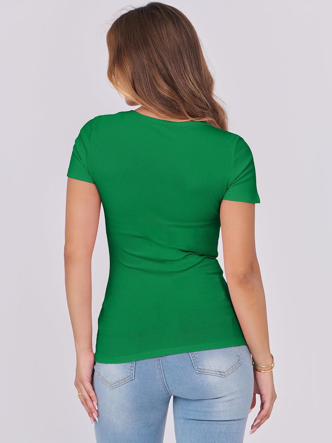 imageANRABESS Women Short Sleeve Tops Scoop Neck Ribbed Knit Slim Fitted Basic Tee Shirts 2025 Casual Summer Trendy ClothesGreen