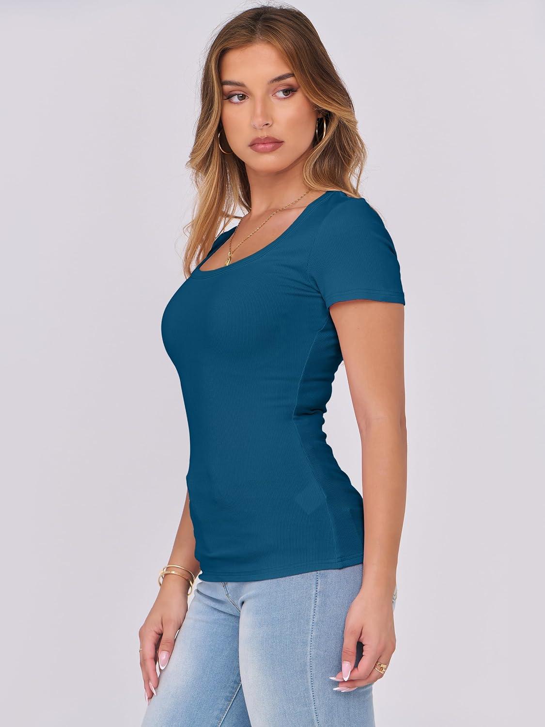 imageANRABESS Women Short Sleeve Tops Scoop Neck Ribbed Knit Slim Fitted Basic Tee Shirts 2025 Casual Summer Trendy ClothesIndigo