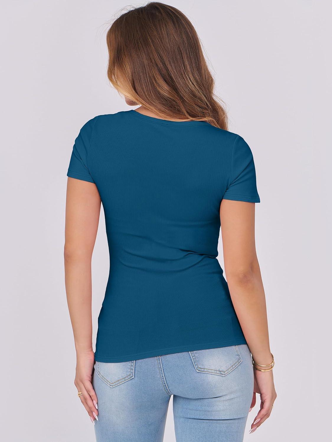 imageANRABESS Women Short Sleeve Tops Scoop Neck Ribbed Knit Slim Fitted Basic Tee Shirts 2025 Casual Summer Trendy ClothesIndigo