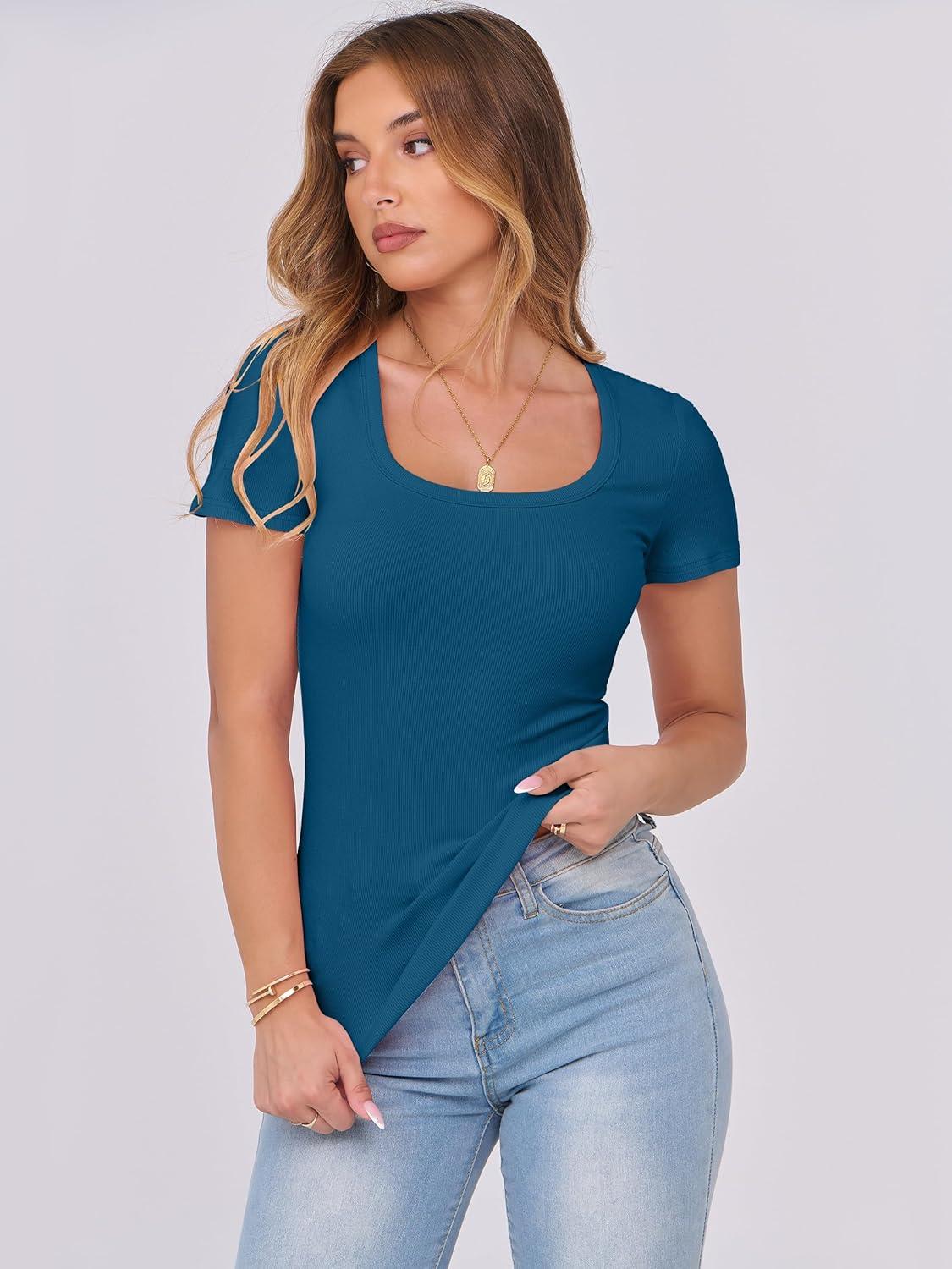 imageANRABESS Women Short Sleeve Tops Scoop Neck Ribbed Knit Slim Fitted Basic Tee Shirts 2025 Casual Summer Trendy ClothesIndigo