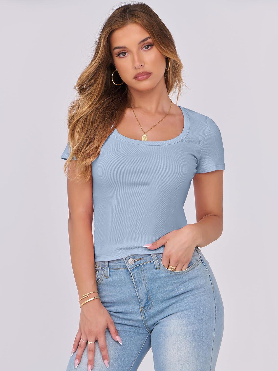 imageANRABESS Women Short Sleeve Tops Scoop Neck Ribbed Knit Slim Fitted Basic Tee Shirts 2025 Casual Summer Trendy ClothesLight Blue