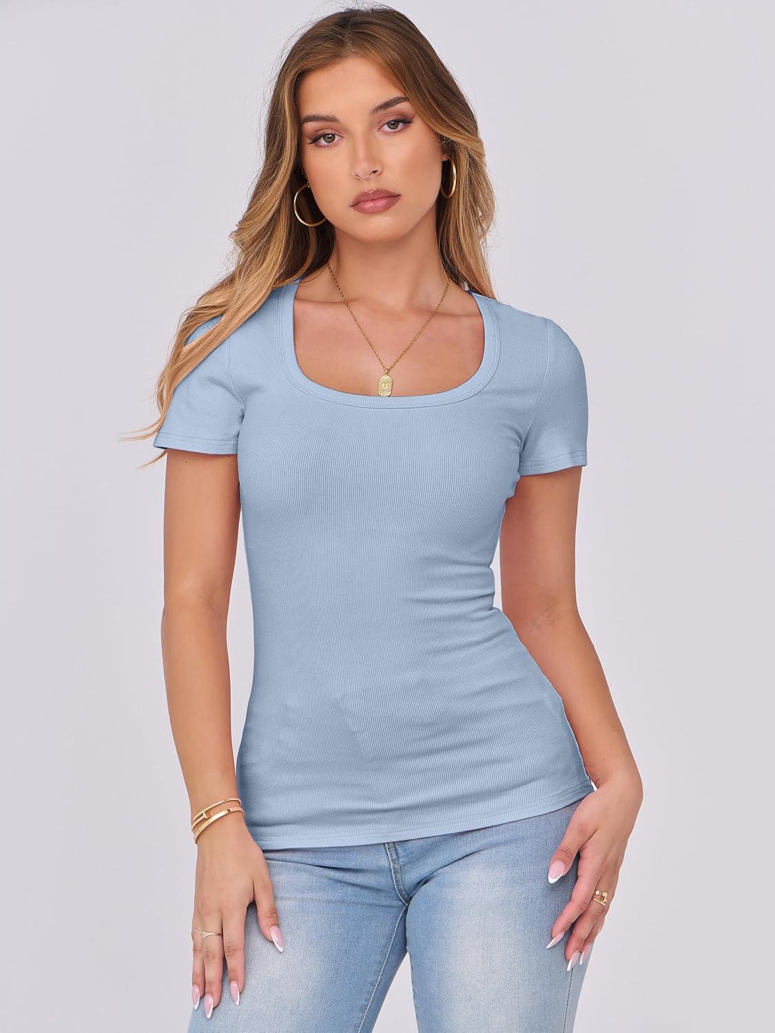 imageANRABESS Women Short Sleeve Tops Scoop Neck Ribbed Knit Slim Fitted Basic Tee Shirts 2025 Casual Summer Trendy ClothesLight Blue