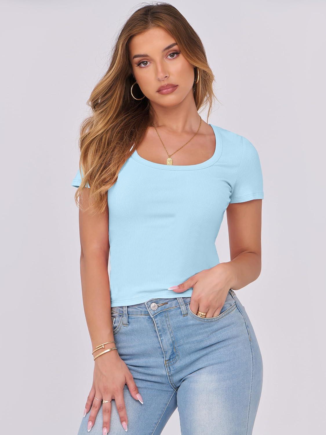imageANRABESS Women Short Sleeve Tops Scoop Neck Ribbed Knit Slim Fitted Basic Tee Shirts 2025 Casual Summer Trendy ClothesLight Blue2