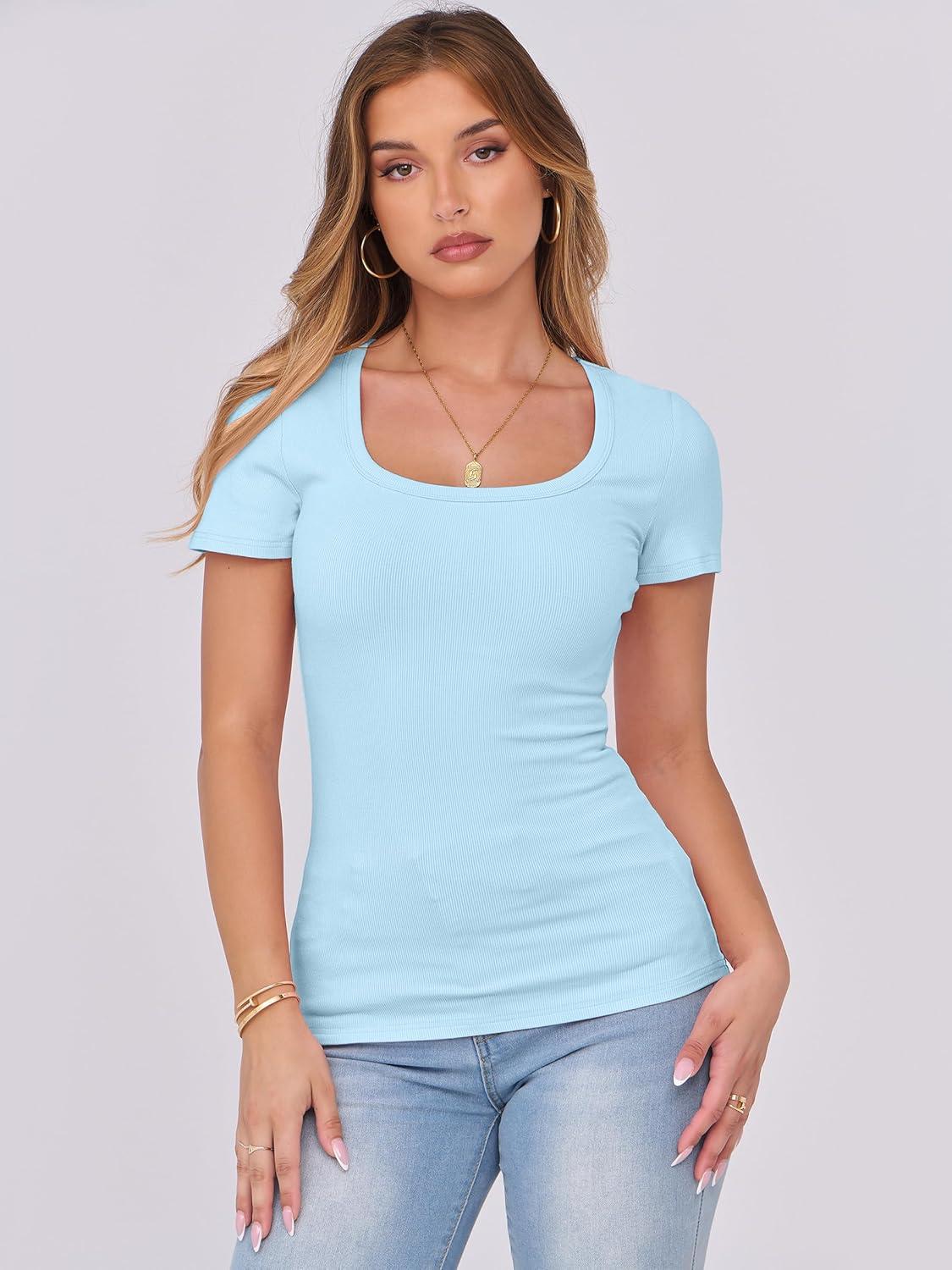 imageANRABESS Women Short Sleeve Tops Scoop Neck Ribbed Knit Slim Fitted Basic Tee Shirts 2025 Casual Summer Trendy ClothesLight Blue2
