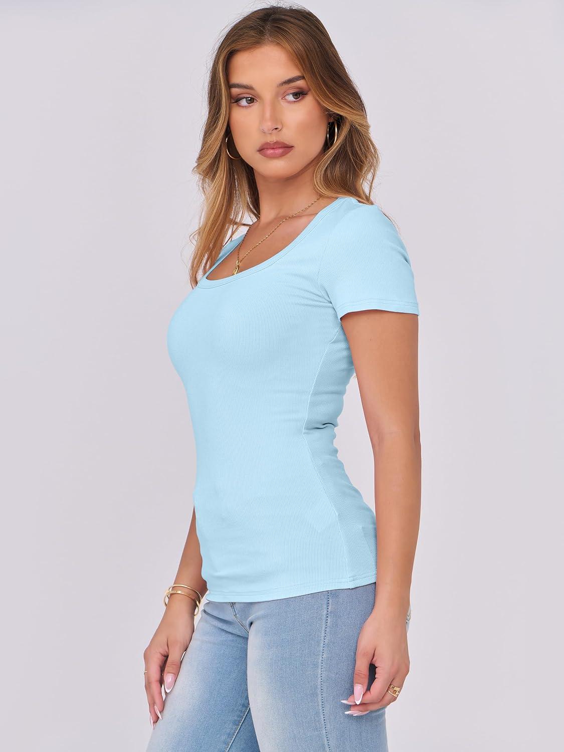 imageANRABESS Women Short Sleeve Tops Scoop Neck Ribbed Knit Slim Fitted Basic Tee Shirts 2025 Casual Summer Trendy ClothesLight Blue2