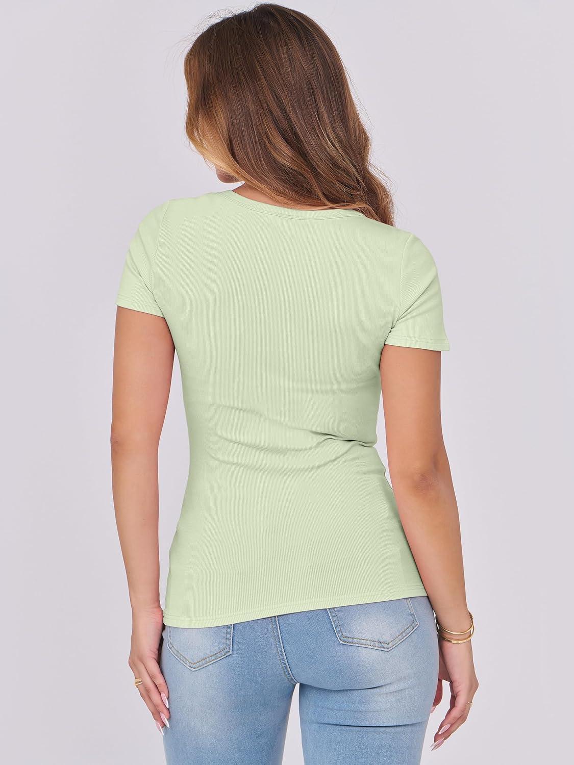 imageANRABESS Women Short Sleeve Tops Scoop Neck Ribbed Knit Slim Fitted Basic Tee Shirts 2025 Casual Summer Trendy ClothesLight Green