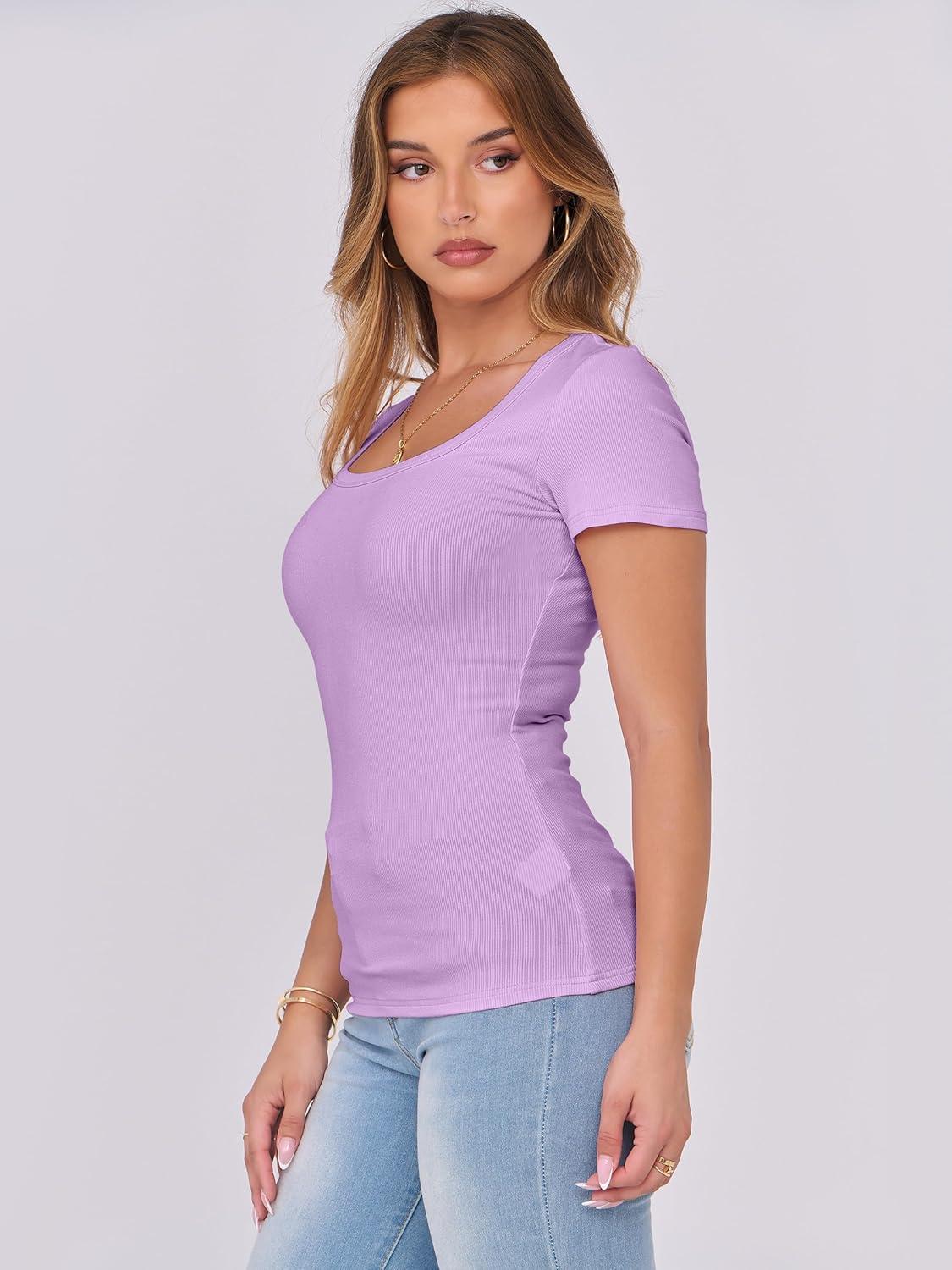 imageANRABESS Women Short Sleeve Tops Scoop Neck Ribbed Knit Slim Fitted Basic Tee Shirts 2025 Casual Summer Trendy ClothesLight Purple