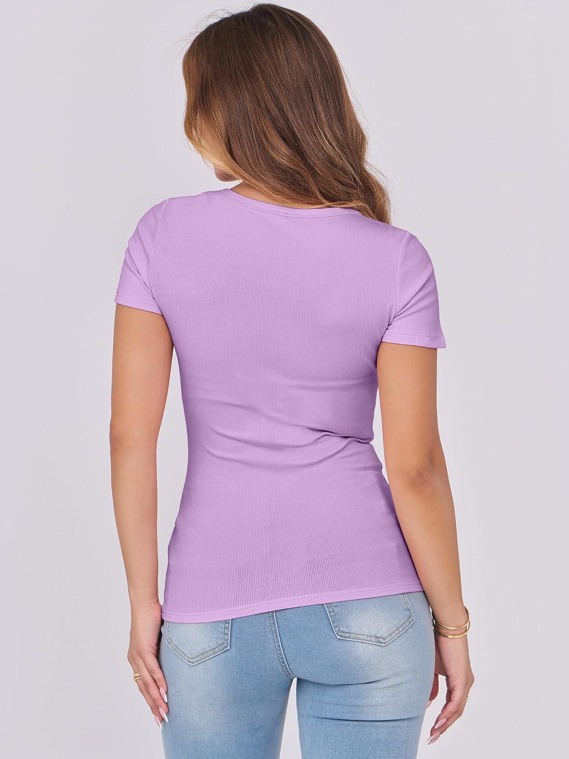 imageANRABESS Women Short Sleeve Tops Scoop Neck Ribbed Knit Slim Fitted Basic Tee Shirts 2025 Casual Summer Trendy ClothesLight Purple