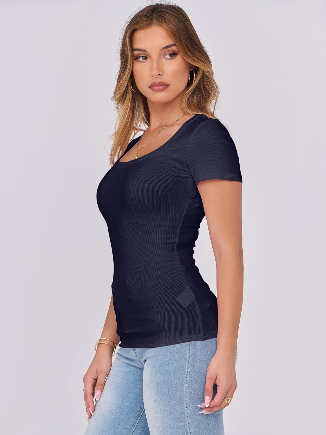 imageANRABESS Women Short Sleeve Tops Scoop Neck Ribbed Knit Slim Fitted Basic Tee Shirts 2025 Casual Summer Trendy ClothesNavy Blue