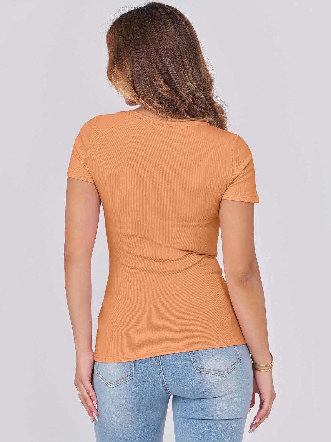 imageANRABESS Women Short Sleeve Tops Scoop Neck Ribbed Knit Slim Fitted Basic Tee Shirts 2025 Casual Summer Trendy ClothesOrange