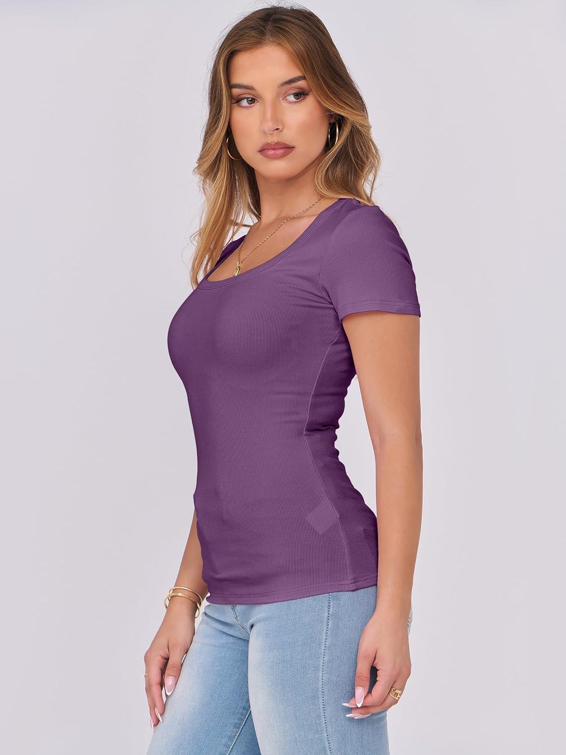 imageANRABESS Women Short Sleeve Tops Scoop Neck Ribbed Knit Slim Fitted Basic Tee Shirts 2025 Casual Summer Trendy ClothesPurple