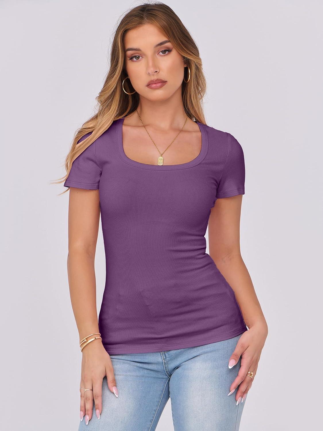 imageANRABESS Women Short Sleeve Tops Scoop Neck Ribbed Knit Slim Fitted Basic Tee Shirts 2025 Casual Summer Trendy ClothesPurple