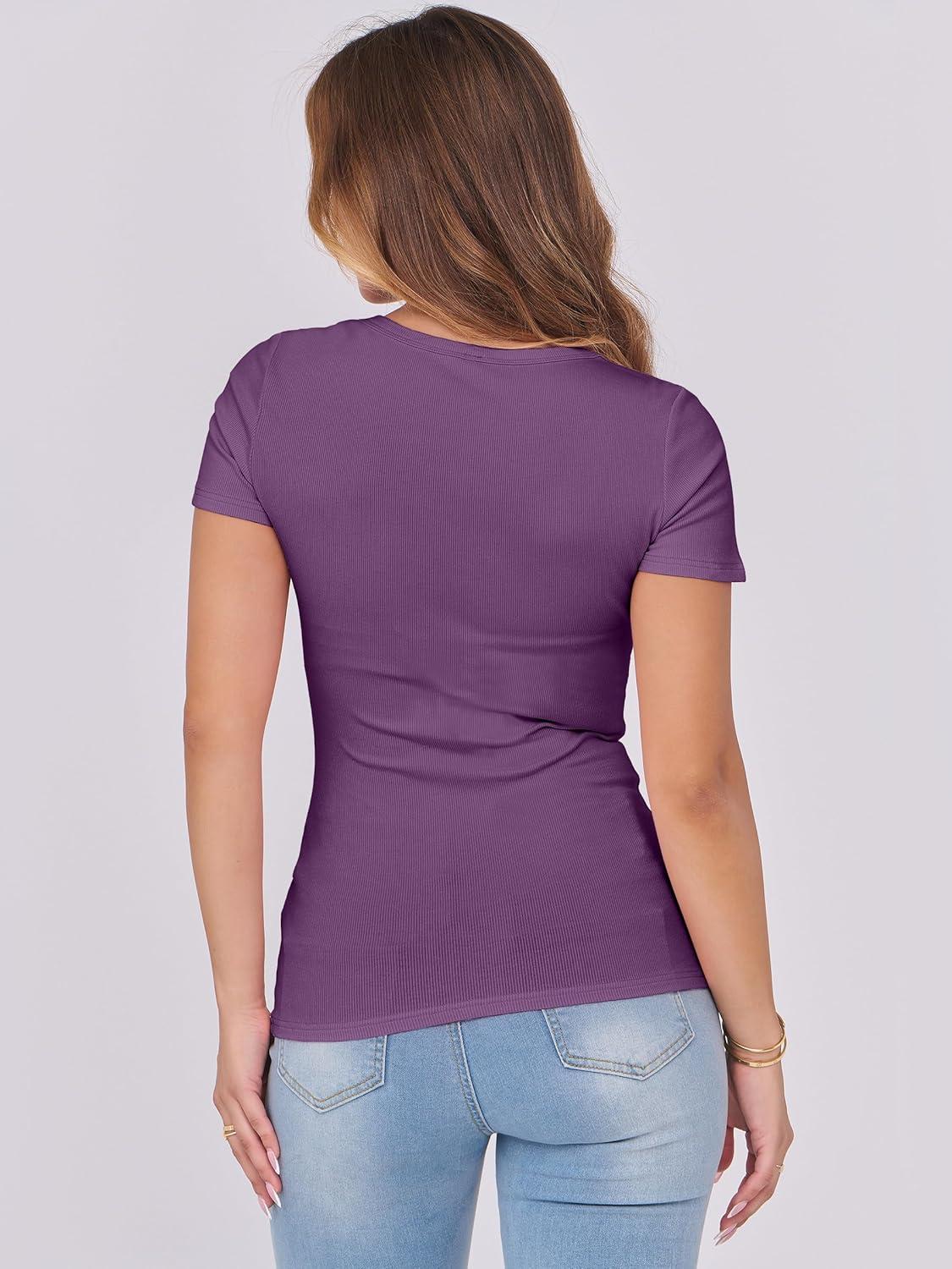 imageANRABESS Women Short Sleeve Tops Scoop Neck Ribbed Knit Slim Fitted Basic Tee Shirts 2025 Casual Summer Trendy ClothesPurple