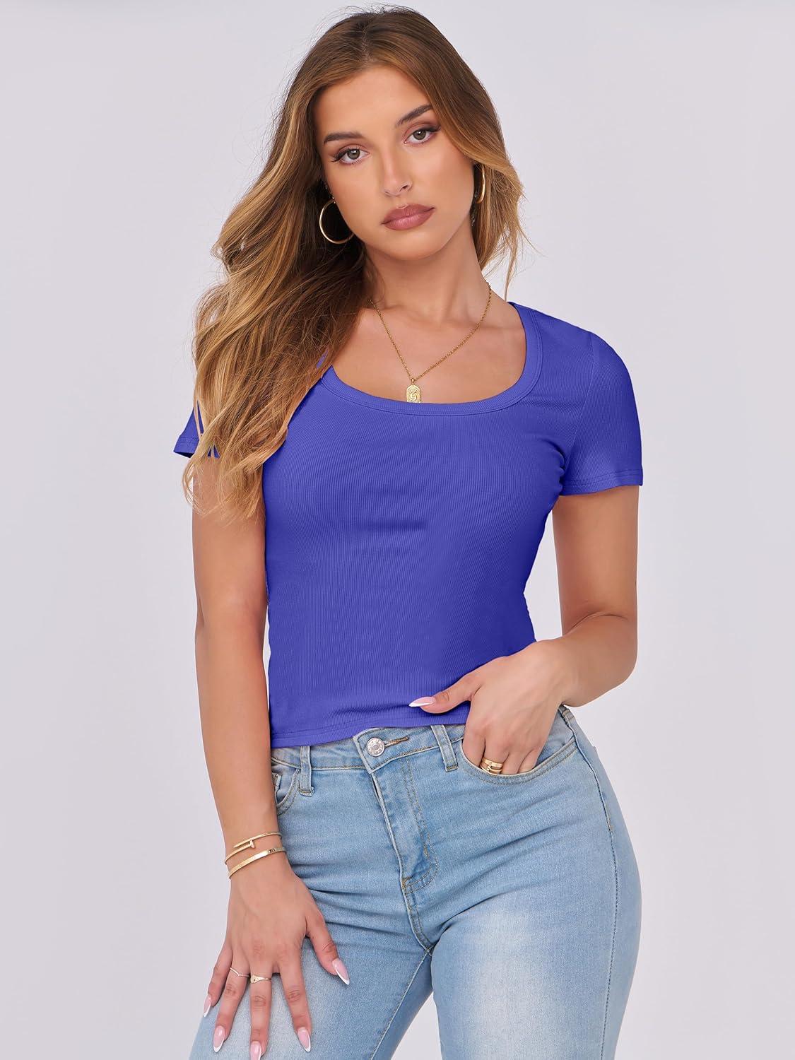 imageANRABESS Women Short Sleeve Tops Scoop Neck Ribbed Knit Slim Fitted Basic Tee Shirts 2025 Casual Summer Trendy ClothesRoyal Blue