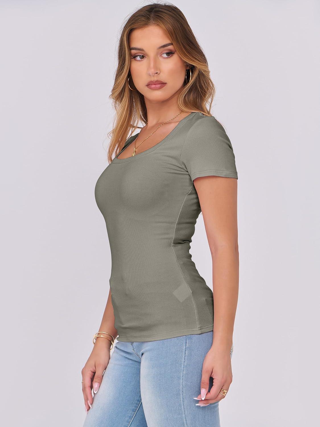 imageANRABESS Women Short Sleeve Tops Scoop Neck Ribbed Knit Slim Fitted Basic Tee Shirts 2025 Casual Summer Trendy ClothesSage Green
