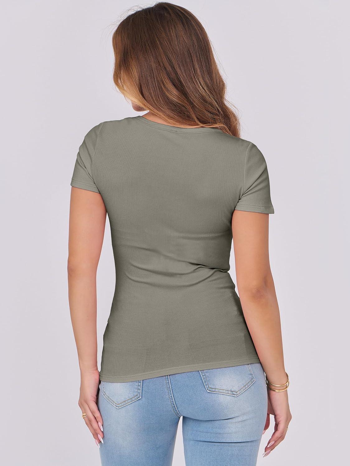 imageANRABESS Women Short Sleeve Tops Scoop Neck Ribbed Knit Slim Fitted Basic Tee Shirts 2025 Casual Summer Trendy ClothesSage Green