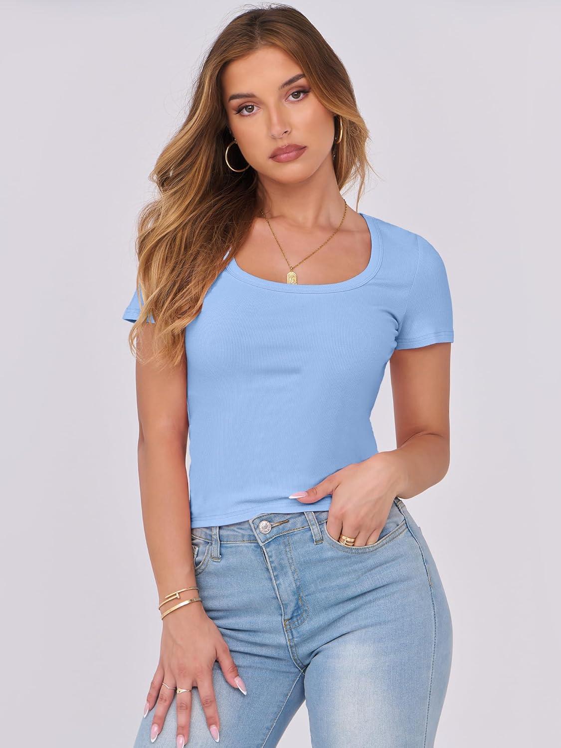 imageANRABESS Women Short Sleeve Tops Scoop Neck Ribbed Knit Slim Fitted Basic Tee Shirts 2025 Casual Summer Trendy ClothesSky Blue