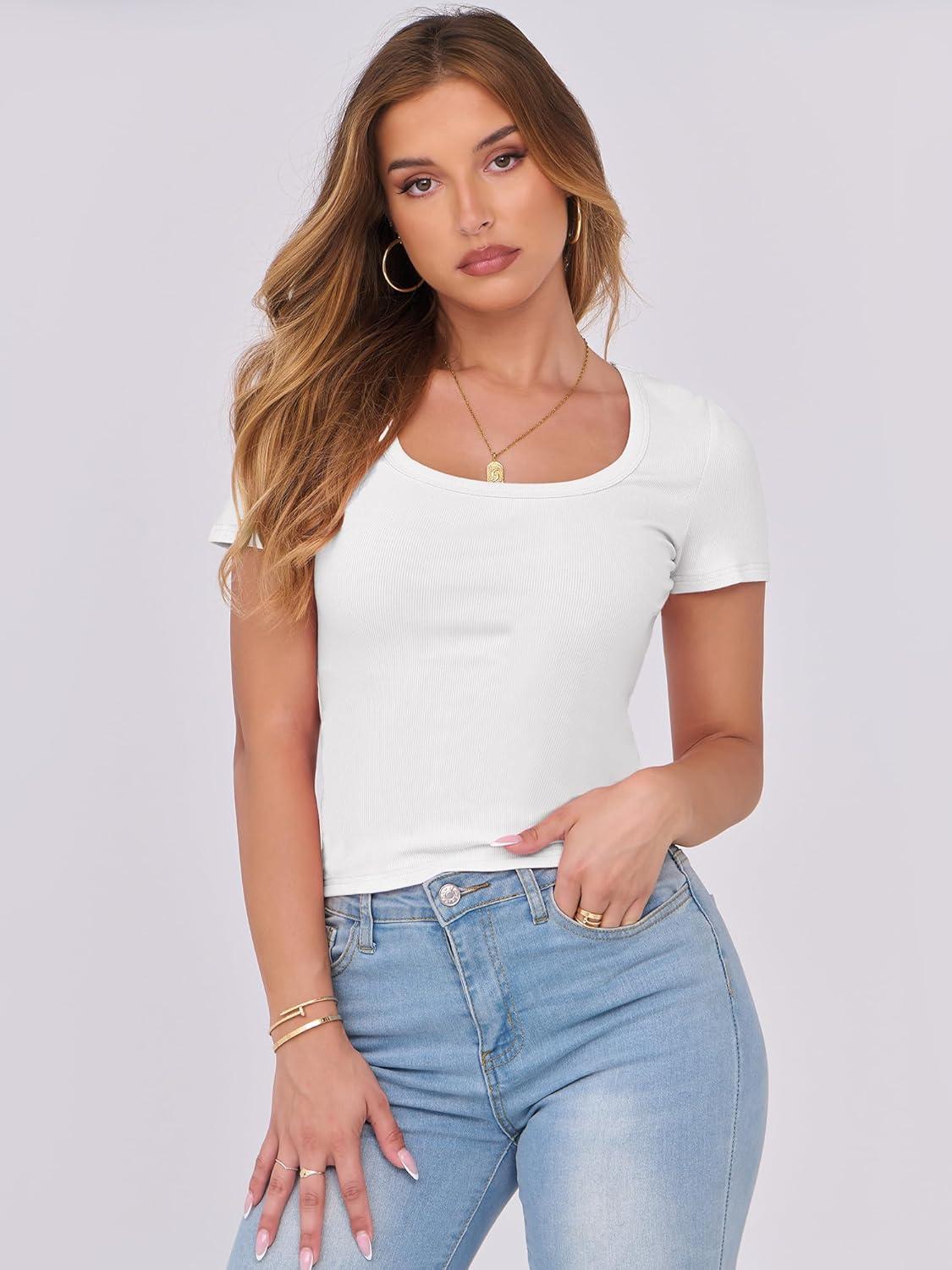 imageANRABESS Women Short Sleeve Tops Scoop Neck Ribbed Knit Slim Fitted Basic Tee Shirts 2025 Casual Summer Trendy ClothesWhite