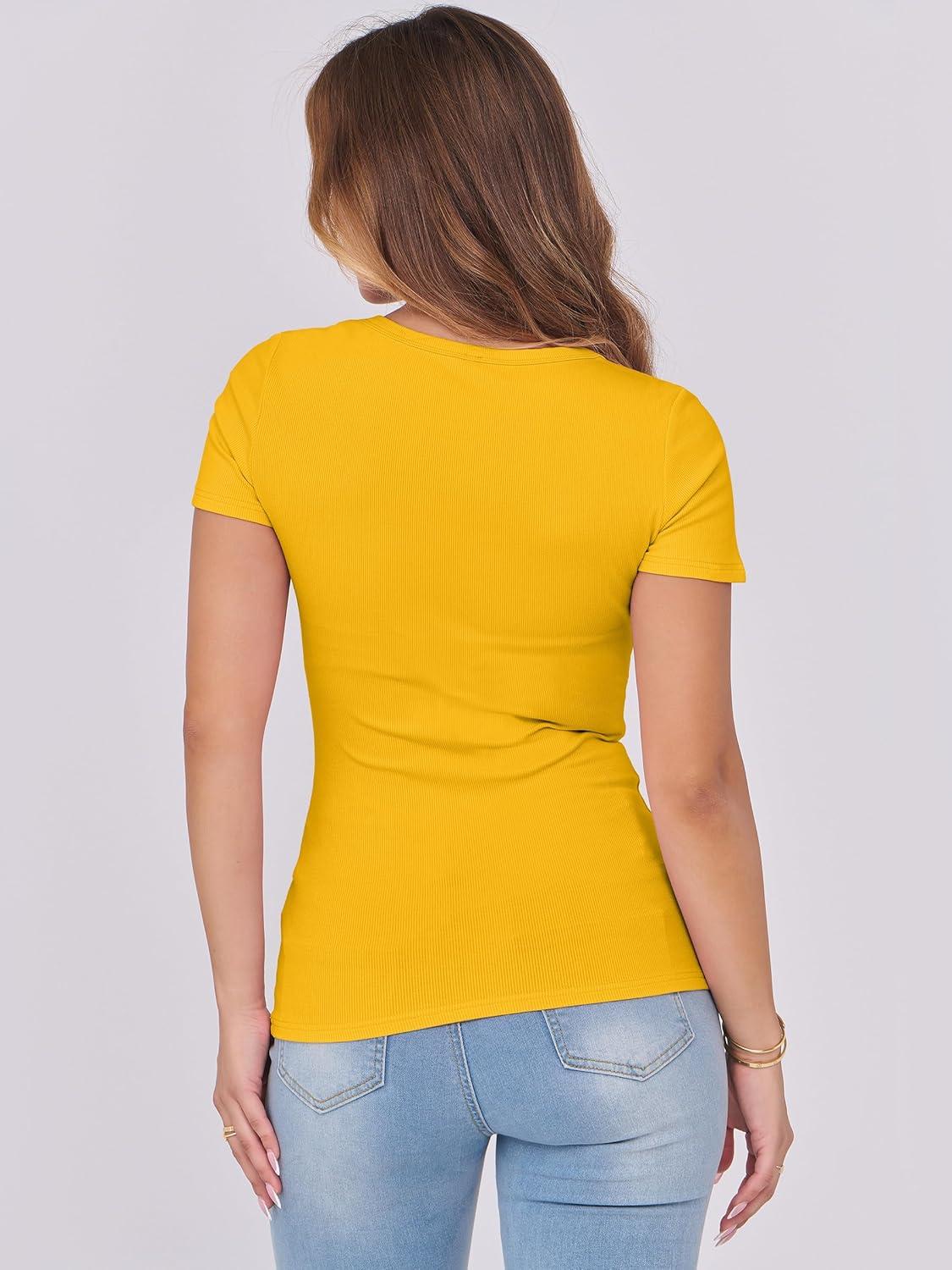 imageANRABESS Women Short Sleeve Tops Scoop Neck Ribbed Knit Slim Fitted Basic Tee Shirts 2025 Casual Summer Trendy ClothesYellow