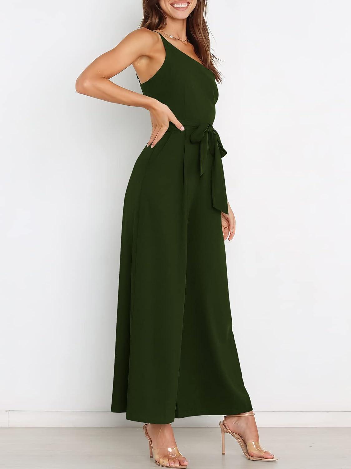 imageANRABESS Women Summer Dressy Jumpsuits One Shoulder Sleeveless Casual Wide Leg Pants Romper Jumper 2025 Trendy OutfitsArmy Green